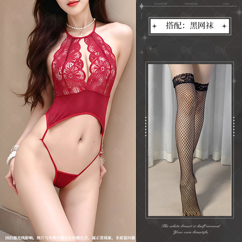 버건디 + 블랙 망사 스타킹