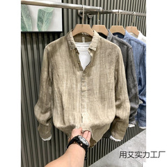 2025春秋の純亜麻のシャツの男性の長袖のごろつきは高級感があります。