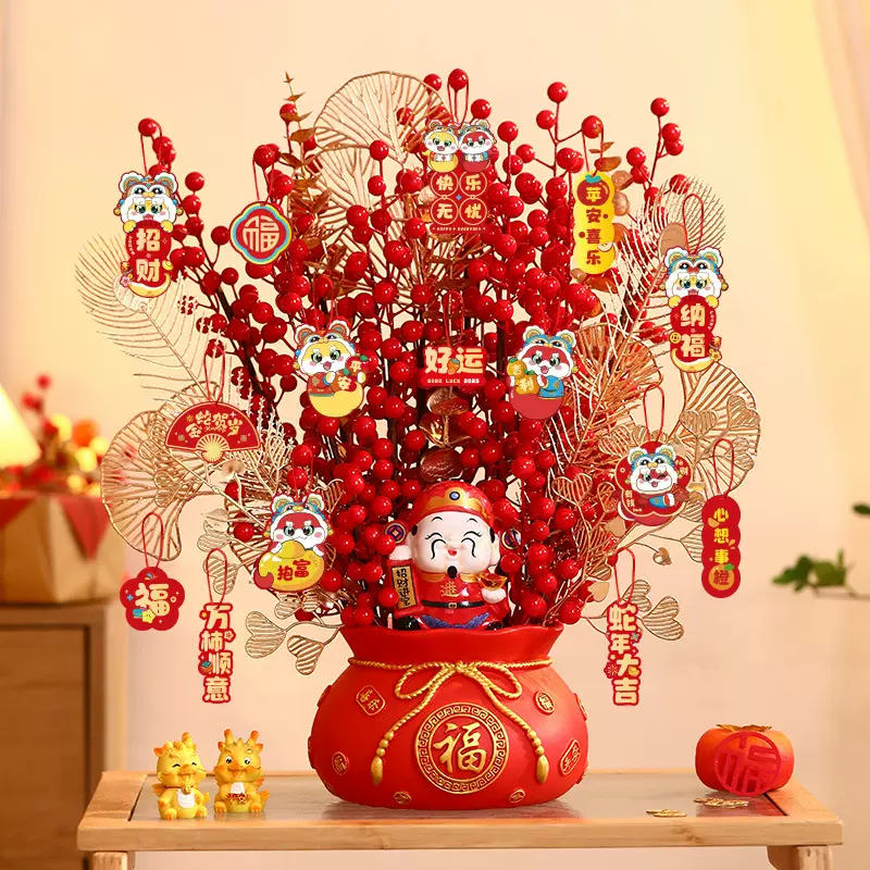 新年福桶2025新款蛇年春节过年装饰品客厅桌面布置摆件发财果批发