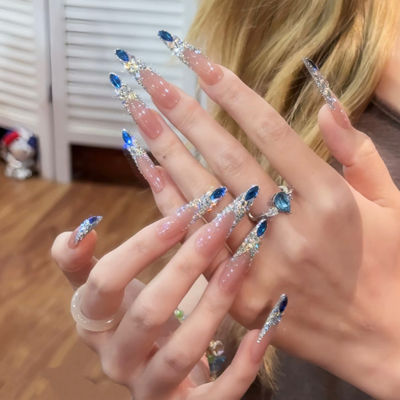 【Sapphire Blue】Handmade Wearable Nails, Collector's Edition, Luxurious Sparkling Diamond Style, Wearable Handmade Nail Stickers 【Sapphire Blue】Handmade Wearable Nails, Collector's Edition, Luxurious Sparkling Diamond Style, Wearable Handmade Nail Stickers