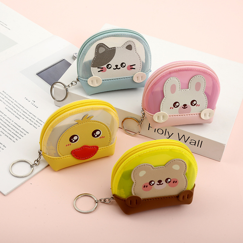 Fashion Cute Cat Yellow Duck Animal Laser Transparent Storage Bag Student Mini Wallet display picture 1