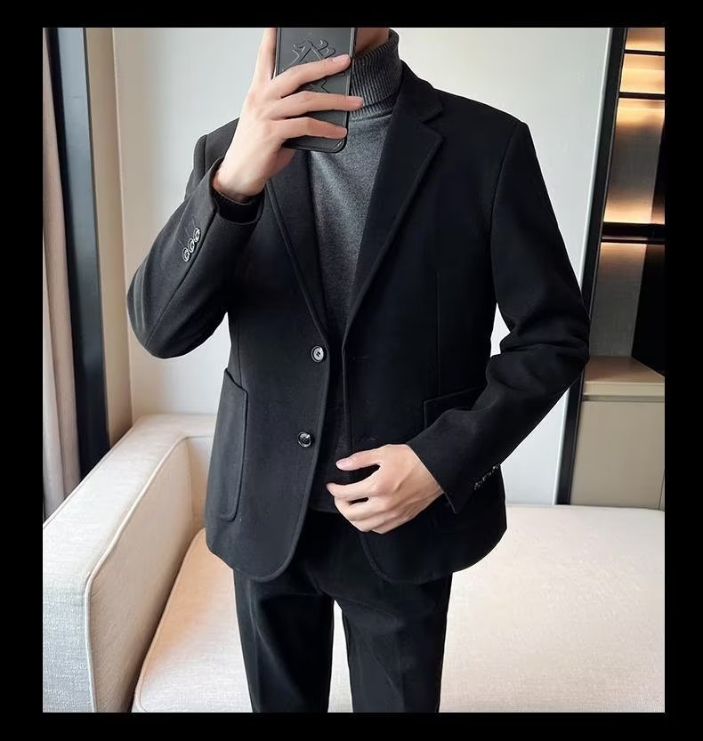 1 Blazer Men, Autumn And 2023 New Style, Mature Style Men's Casual Thick Woolen Suit For Winter_viptrois.com