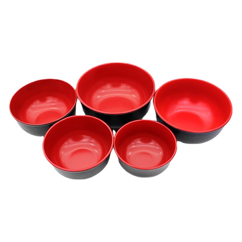 Tazón de melamina tazón de arroz de porcelana de imitación negro y rojo tazón de sopa en polvo tazón de fideos Yiwu aoxiao fábrica directa de melamina de plástico de dos colores vajilla
