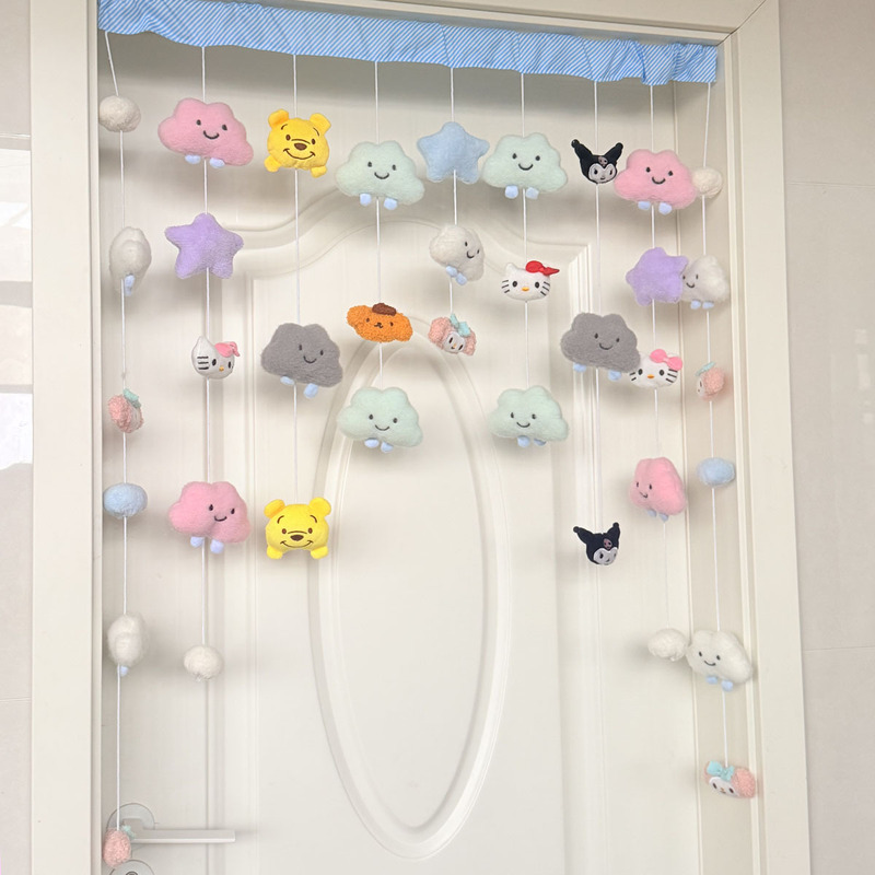 Cute Cloud Door Curtain with Cream-Style Decoration, Plush Japanese-Style Ins-Style Hanging Curtain for Children's Room and Bedroom Door Decoration