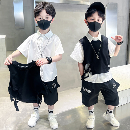 Boys vest shirt casual suit  summer new style children's handsome three-piece set baby street clothes