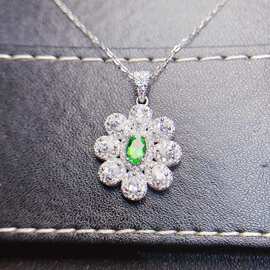 工厂批发爆款天然莎弗莱吊坠S925银镶嵌主石4*6热销欧美一件代发