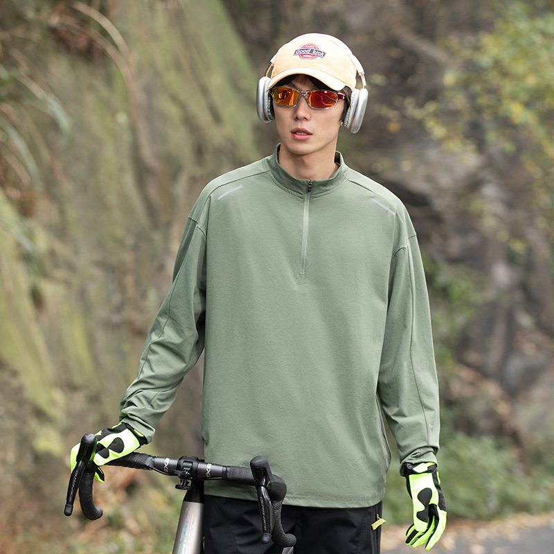 吸湿速乾ハーフジップ長袖Tシャツメンズアウトドアスポーツサイクリングハイキングトレーニングウェアインナーレイヤリングシャツトップ|undefined