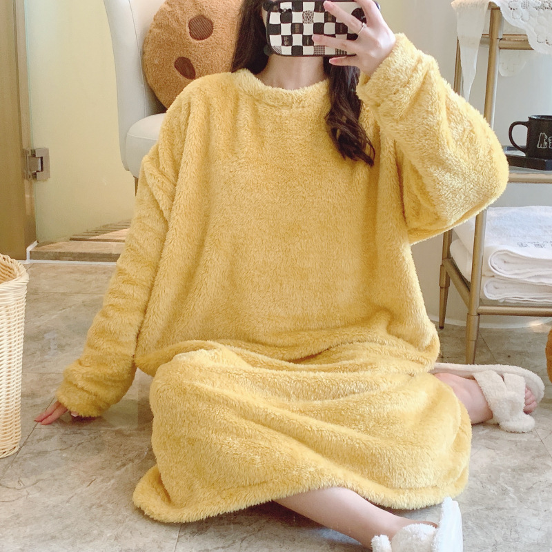 Women's Autumn and Winter Double-Sided Fleece Long-Sleeve Dress, Loose Fit, Plus Size, Suitable for Home Wear, M-5XL Women's Autumn and Winter Double-Sided Fleece Long-Sleeve Dress, Loose Fit, Plus Size, Suitable for Home Wear, M-5XL