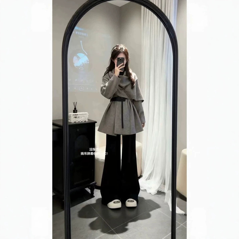 2026 New Autumn/Winter Stylish Coat Cape Shawl Sweater Coat Korean Style Top + Belt Women's Knitwear 2026 New Autumn/Winter Stylish Coat Cape Shawl Sweater Coat Korean Style Top + Belt Women's Knitwear