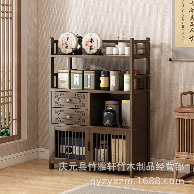 Tea cabinet storage rack solid wood living room side cabinet tea table side cabinet office tea set Tea storage