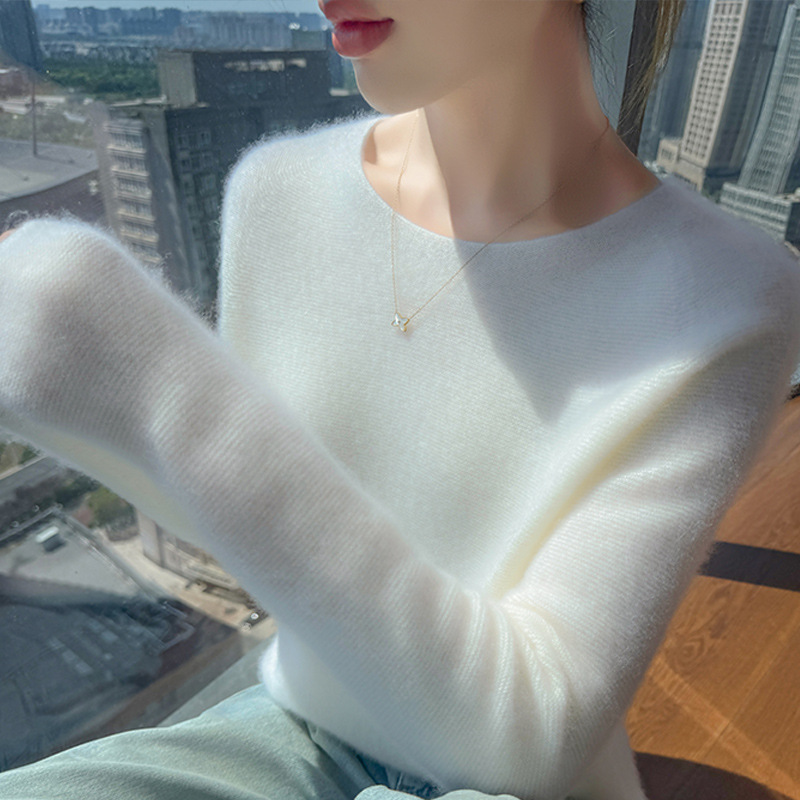 简约百搭秋冬女圆领100羊毛衫百搭打底衫内搭亲肤毛衣设计感显瘦|undefined