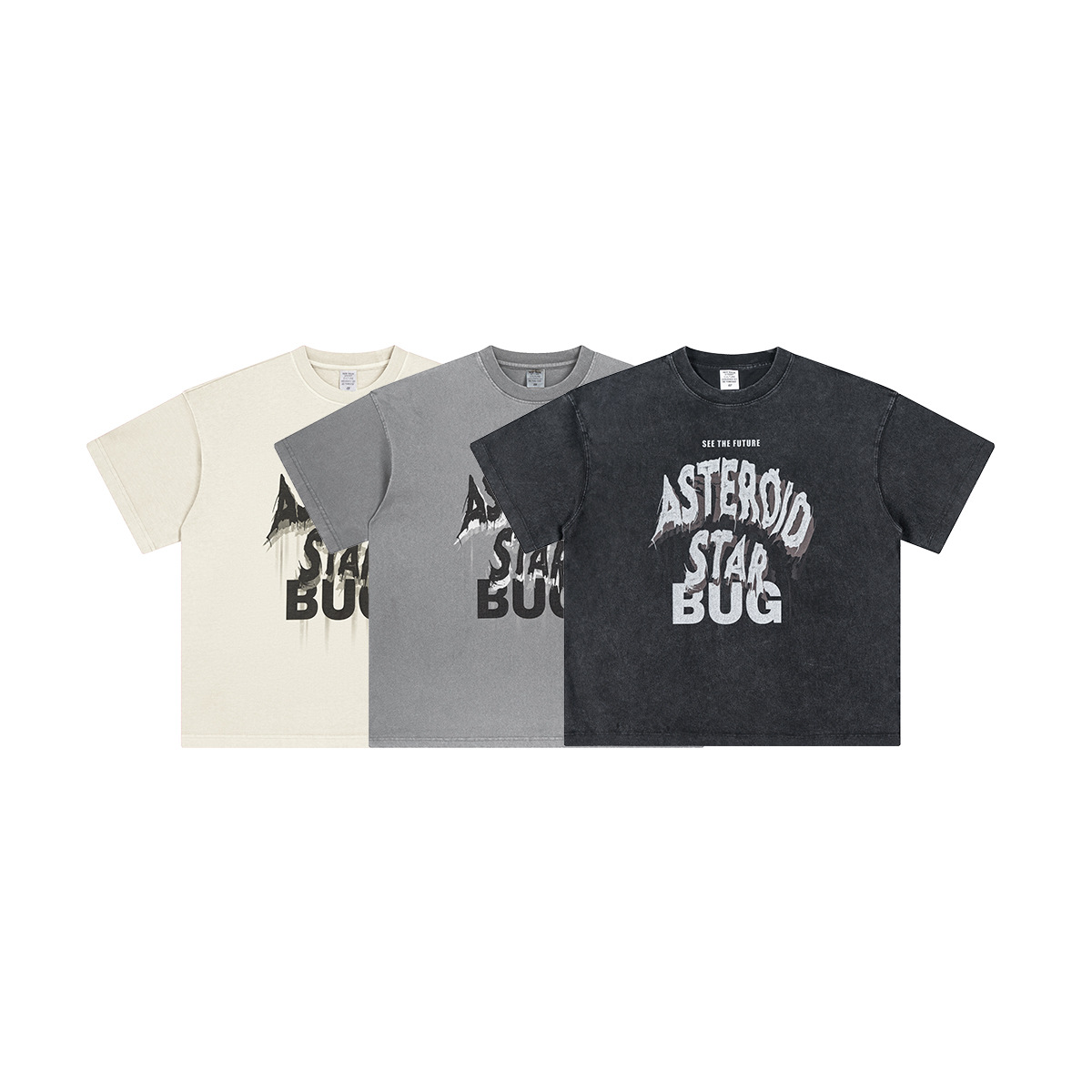 2025 verano estilo americano de moda letras retro cuello redondo alta sensación lavado de manga corta de algodón calle camiseta suelta hombre