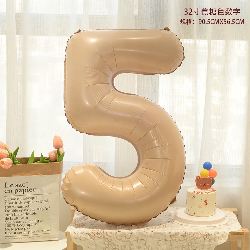 新品インスタ风32インチキャラメルクリーム色アルミ膜デジタルバルーン子供诞生日満1年パーティー装饰アレンジ|undefined