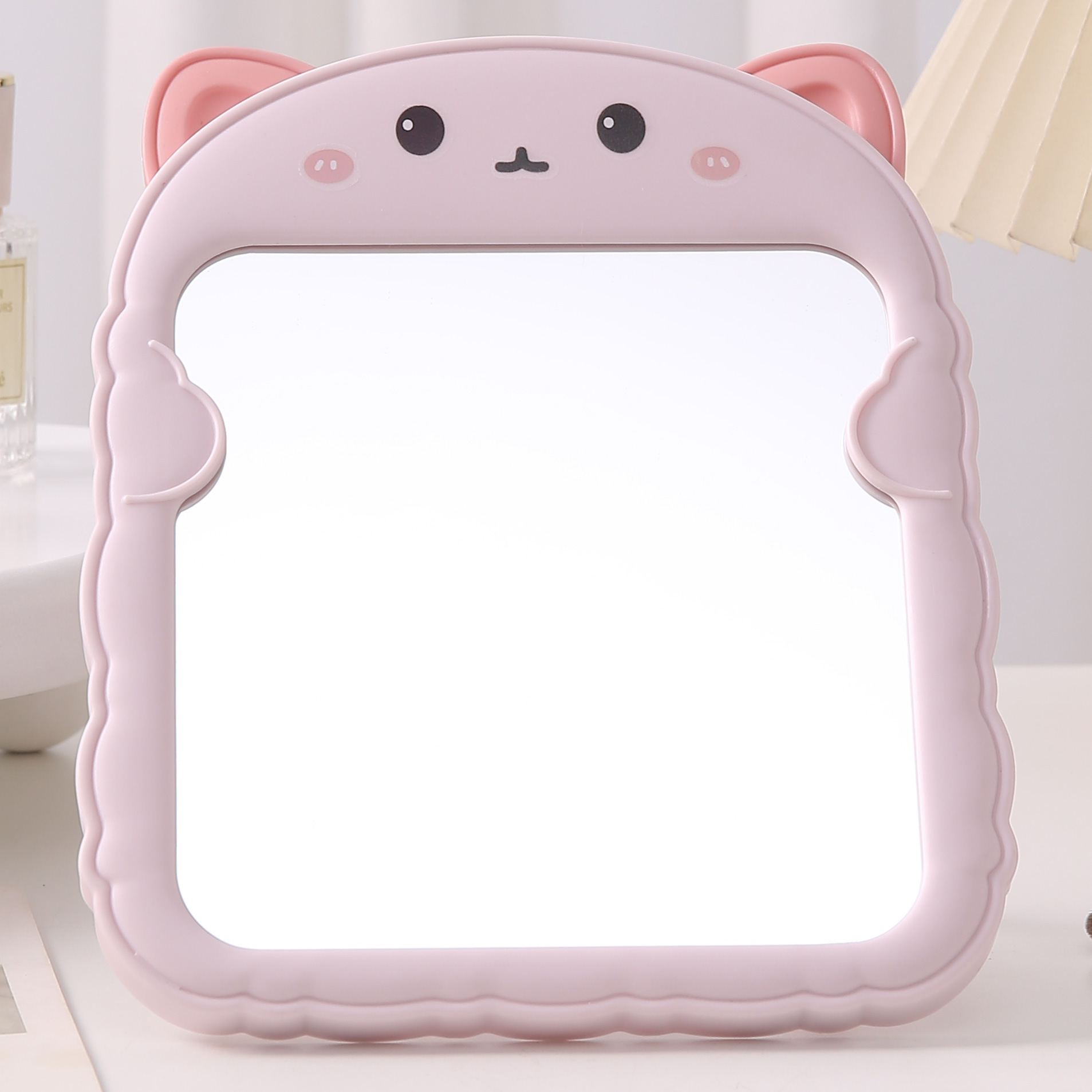 Espejo de maquillaje plegable con orejas de oso, portátil y lindo