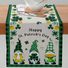 聖帕特里克節桌旗愛爾蘭綠色幸運草圖案隔熱防污亞麻桌布家居裝飾