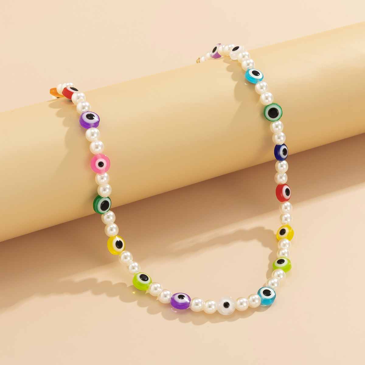 fashion mix beaded acrylic pearl eyes contrast color single layer necklace wholesale nihaojewelry