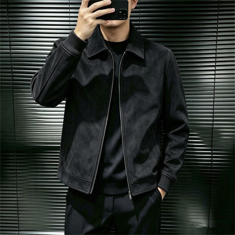 Haining retro suede jacket, men's leather coat, Hong Kong style, autumn/winter, with a stand-up collar, casual, versatile, fashionable new design, Korean style