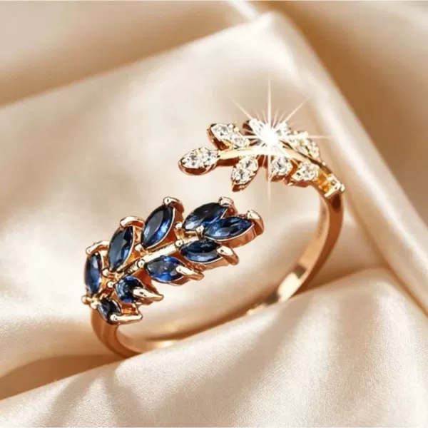 Hong Kong-Di Cross-Border Factory Light Luxury Emerald Ear-Of-Wheat Open Ring, Niche Design with a High-End Feel, Adjustable Index Finger Ring
