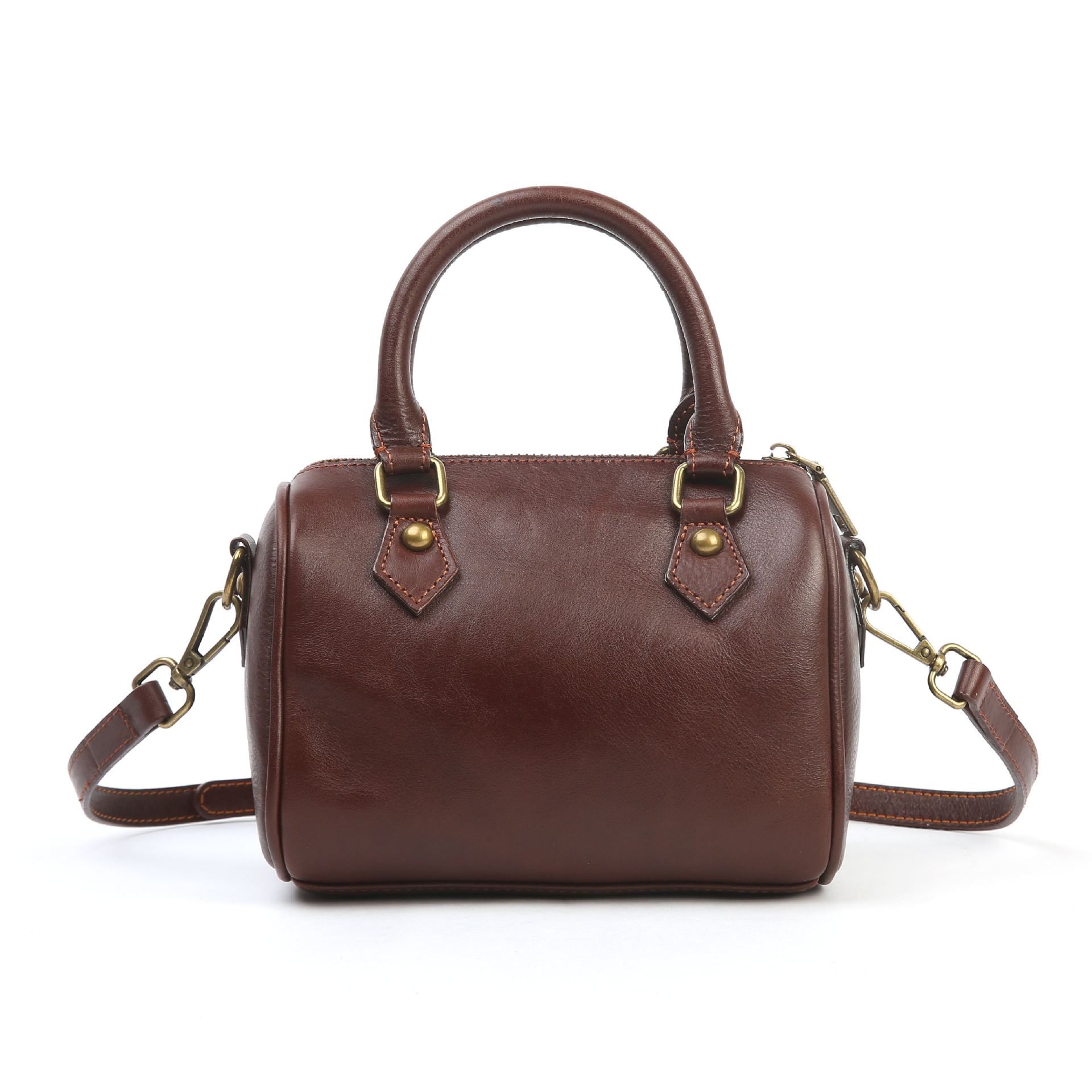 2025 New Genuine Leather Women's Bag American Retro Handbag Commuter Boston Bag Top Grain Cowhide Crossbody Bag - Thumbnail 6