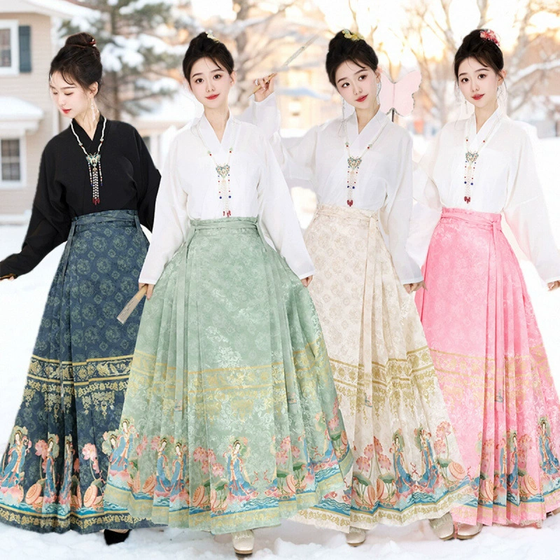 Оригинальный костюм с юбкой Hexi Mingshi с лошадиным лицом, повседневный весенне-осенний костюм в китайском стиле для похудения, новый китайский стиль для женщин и взрослых династии Хань