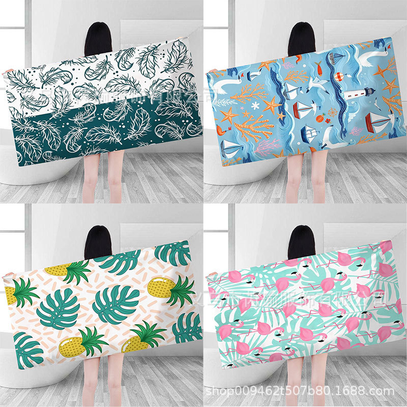 印花沙滩巾跨境亚马逊热销新款超细纤维海边游泳速干吸水浴巾来图