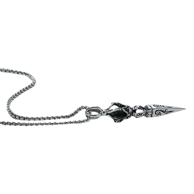 Six-word mantra magic pestle necklace men's trendy personality retro titanium steel men's pendant hip hop trendy men's diamond pestle pendant