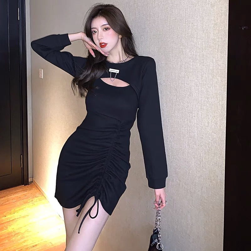 슬링 원피스 2023 봄 새로운 여성 그물 붉은 튀김 거리 관리 기계 DRAWSTRING 디자인 바늘 투피스 세트