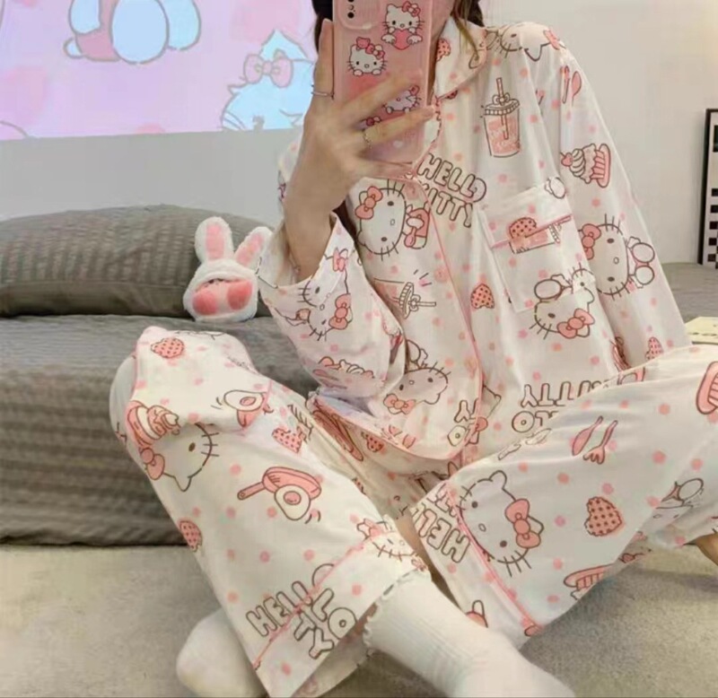 メーカー卸売春と秋の女性用パジャマ漫画ホーム服女の子長袖ズボンラペル在庫ありかわいいダブルロング|undefined