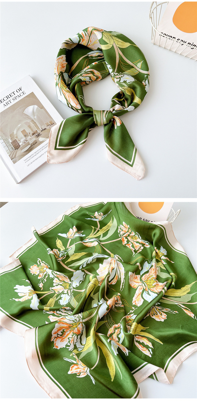 40g Weight Silk Scarf Classification Outdoor, Travel Occasion Polyester Material Printing Pattern Spring&Summer Season Women's Gender Printing Design Elegant Style Women's Elegant Printing Polyester Printing Silk Scarf 11