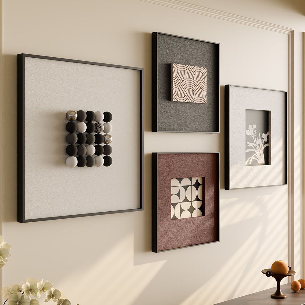 立体砂岩新款法式复古风感组合客厅装饰画沙发背景墙挂画雕刻