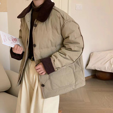 灯芯绒拼接羽绒服女冬季新款甜美时尚撞色保暖小个子面包服潮