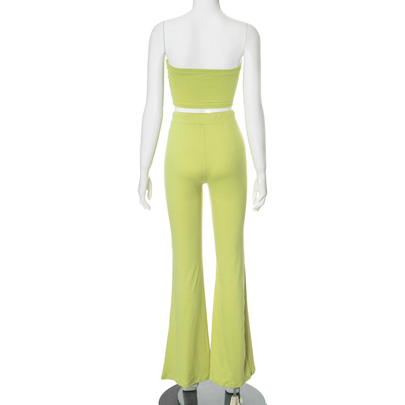 Suit Embroidery Tube Top High Waist Casual Trousers Two Piece Set