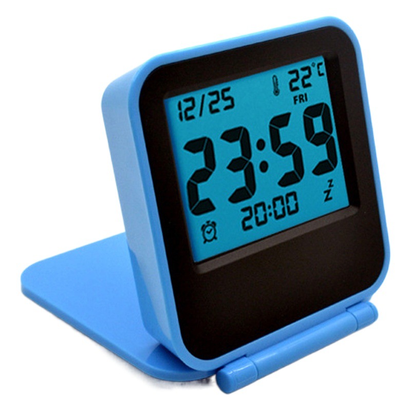 Mini tirón de viaje reloj electrónico reloj termómetro plegable mudo moda portátil noche luz LCD despertador