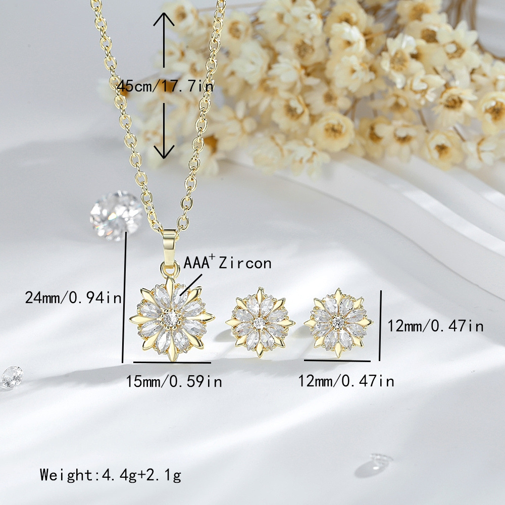 Ventas transfronterizas de flores colgante conjunto de joyería de moda damas collares de zircon orejetas de cobre chapado en oro joyería en forma de O