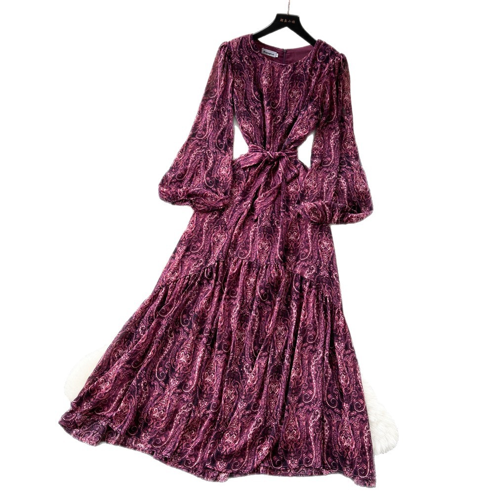 Women's French Style Loose Fitting Dress with Long Sleeves Tie Waist A-Line Long Skirt Slimming Elegant Spring Autumn Dress_ecoleips.com
