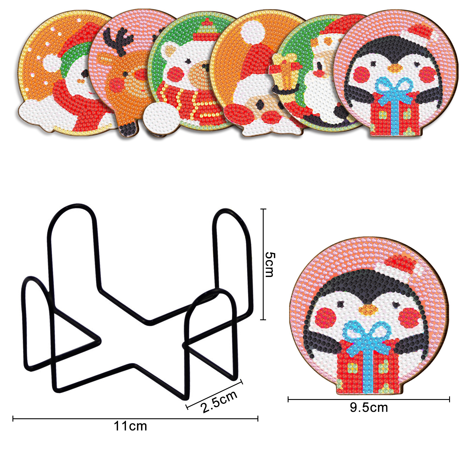 Pintura de diamante de madera alrededor de la almohadilla de taza de madera hecha a mano almohadilla de mesa marco de hierro pintura decorativa de la sala de estar