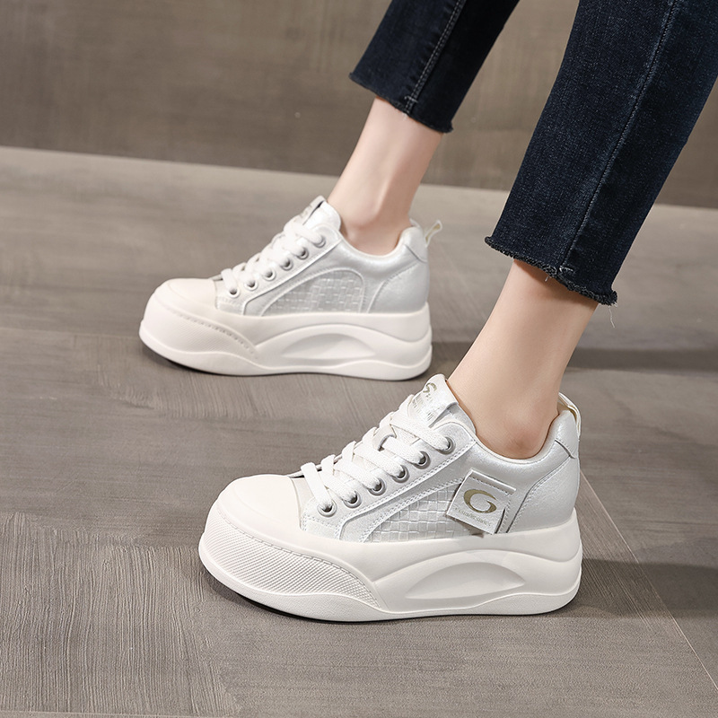Giày sneaker nữ đế dày tăng chiều cao phong cách Hàn Quốc, đế xốp mềm thoải mái — Xám ngọc trai