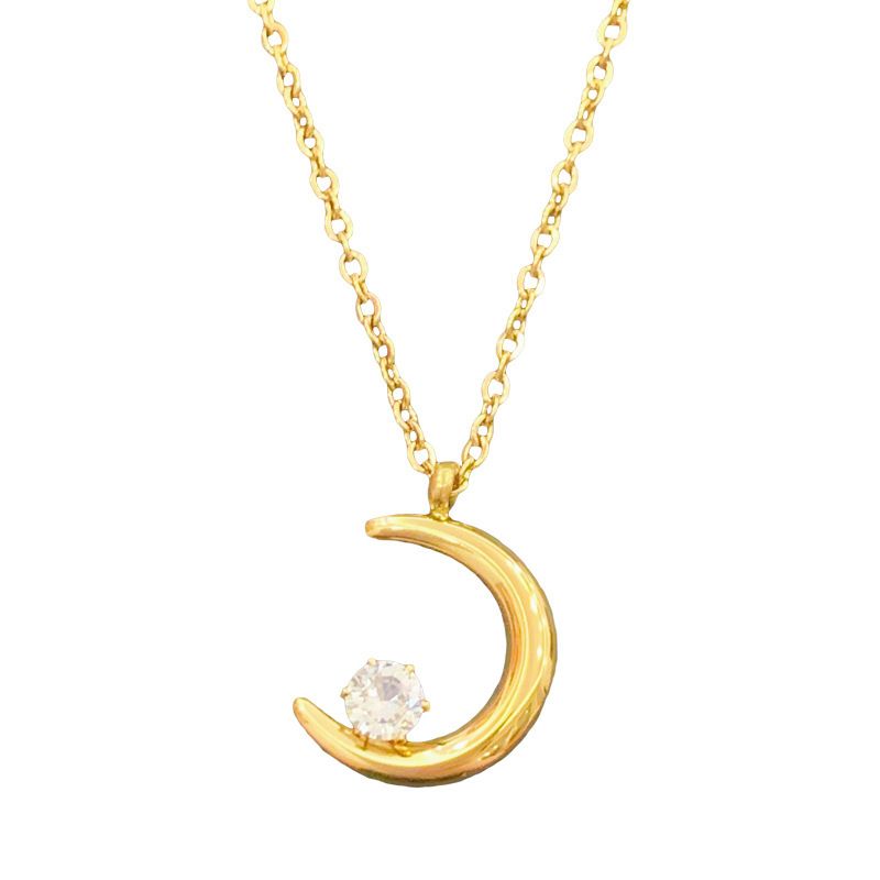 Simple Style Moon Titanium Steel Plating Zircon Pendant Necklace 1 Piece display picture 1