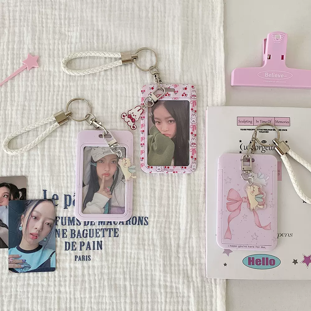 粉嫩少女心三寸小卡卡套学生可爱小兔蝴蝶结地铁卡套挂绳工牌卡包