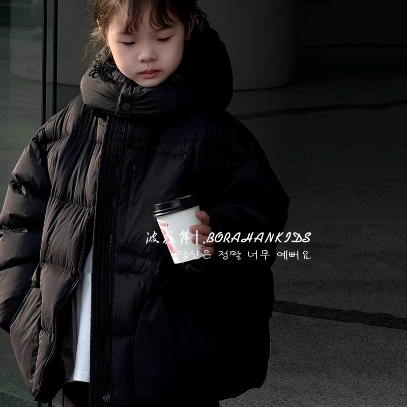 波拉韩国童装儿童白鸭绒羽绒服2023冬装女童连帽外套男童加厚洋气