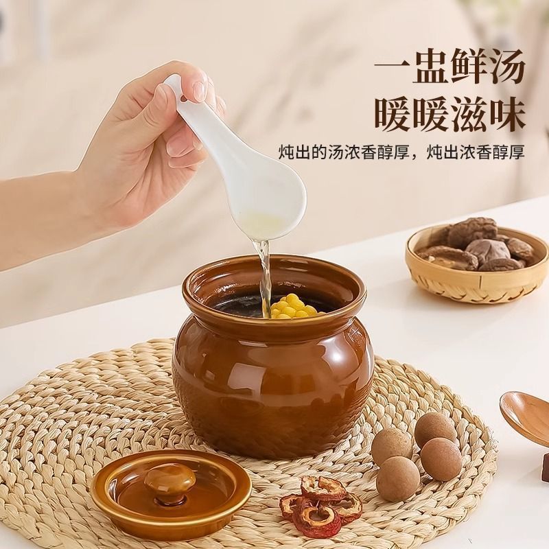 陶器スープシチューポット、家庭用防水シチューポット、一人用蒸しカップ、沙仙スナック、昔ながらの蓋付き陶器シチュースープポット|undefined