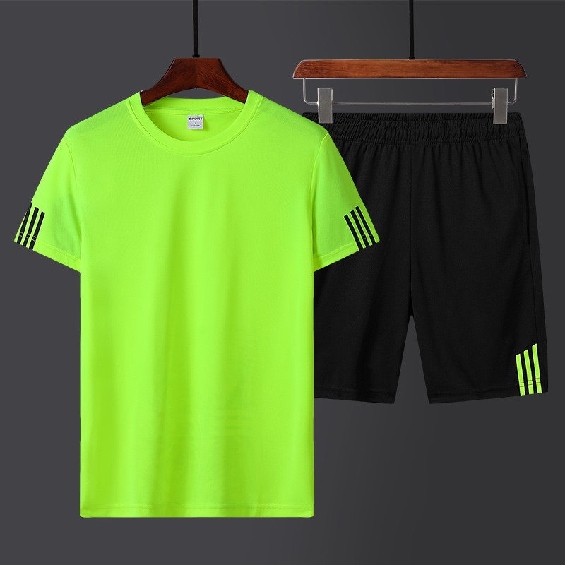 Comercio exterior deportivo grande manga corta hombre y mujer tres barras pantalones cortos ropa de secado rápido hombre personalizado dos piezas conjunto examen físico