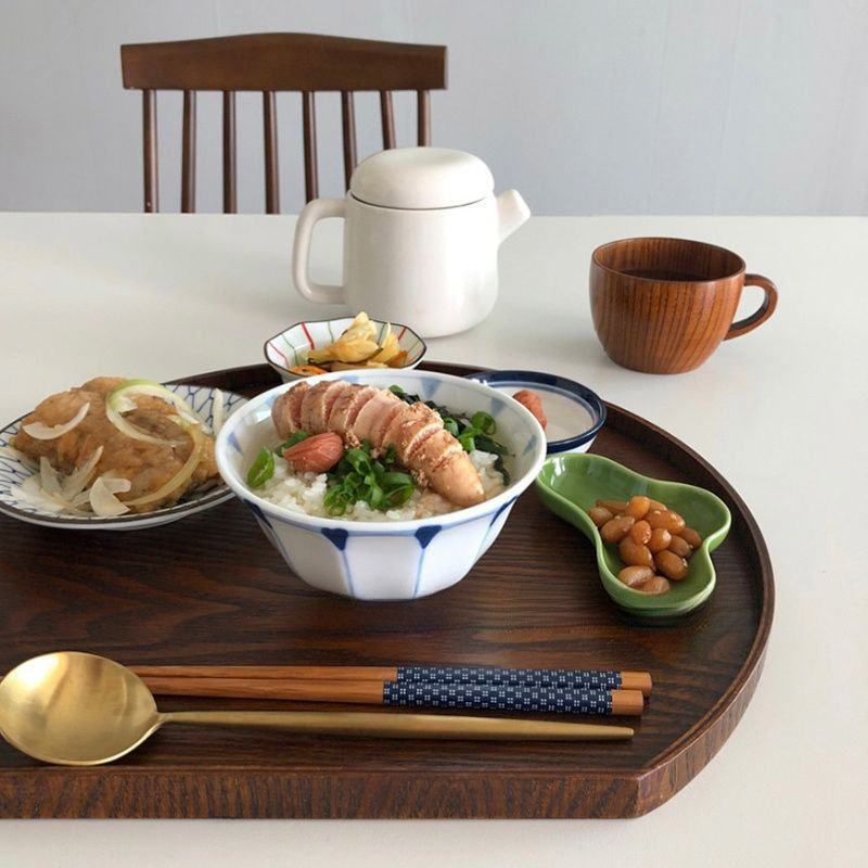 木质日式托盘家用托盘餐具套装一人食不规则圆形托盘早餐盘|undefined