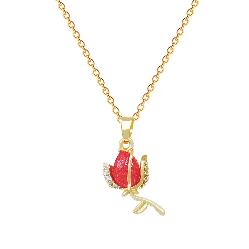 Wunderschöne Rote Rosenhalskette Mit Strass Aus Edelstahl_voghion.com