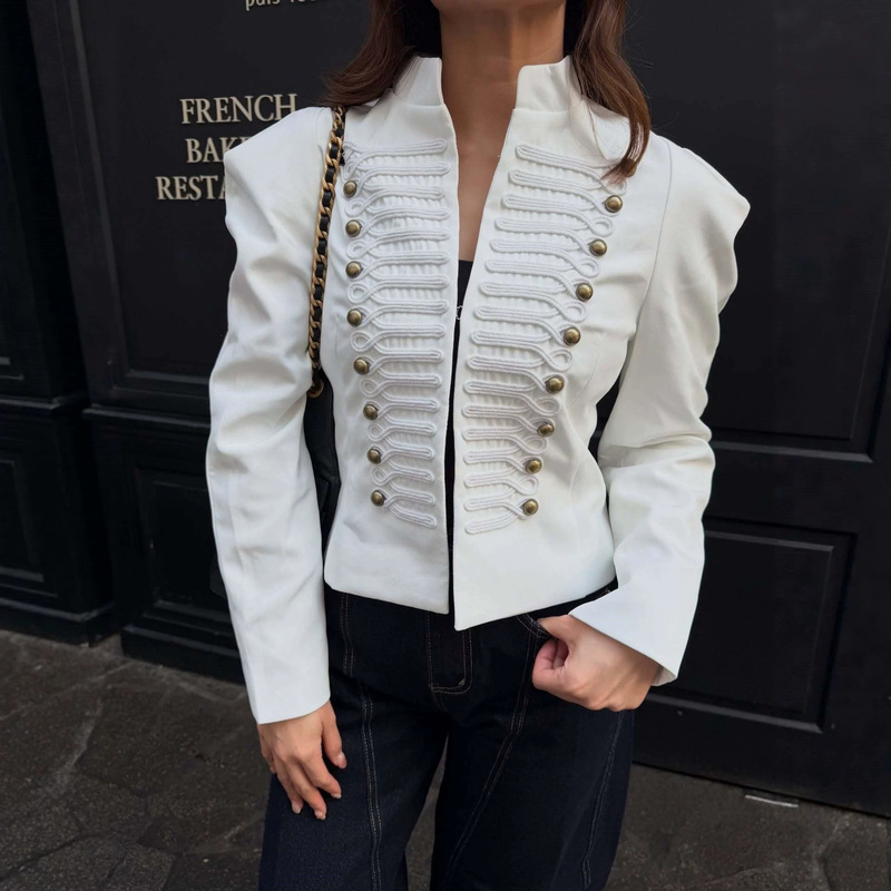 In-stock French court-style stand-collar jacket with knot buttons for women, autumn short retro Napoleon-style outerwear for cross-border trade