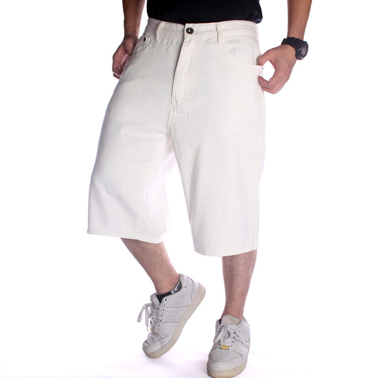 Cross-border European and American Washed Pure White Trendy Hip-hop Skateboard Loose Plus Size Hip-hop Jeans Men's Cropped Pants Cross-border European and American Washed Pure White Trendy Hip-hop Skateboard Loose Plus Size Hip-hop Jeans Men's Cropped Pants