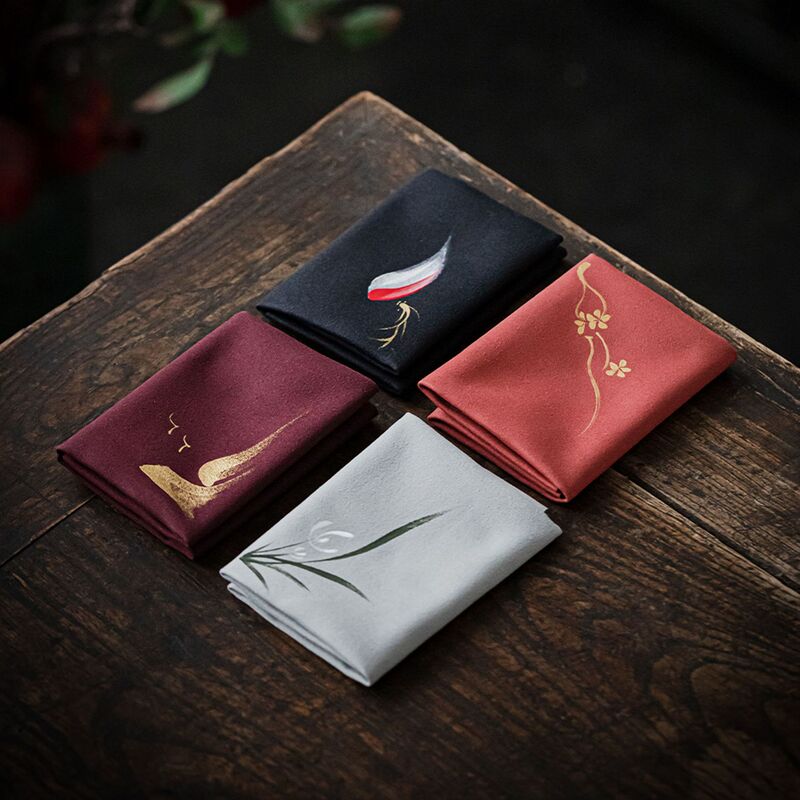 Hand-Painted Tea Towel, High-End Absorbent Double-Sided Velvet Microfiber, Song Dynasty Aesthetic Tea Accessories, Tea Mat, Tea Table Cloth, Tea Cloth