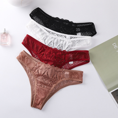 Hot selling lace women's underwear high-end sexy transparent lace new transparent hollow briefs large size ebay