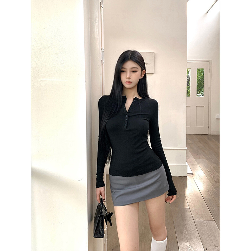 MosesQueen2025春季新款半开领内搭打底衫女修身洋气别致长袖上衣|undefined
