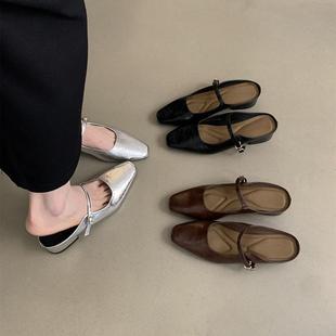 Baotou Half Slippers Women's Summer Outfit Spring and Autumn New Korean Style French Style Evening Style Elegant silver Single Shoes Chunky Heel Sandals